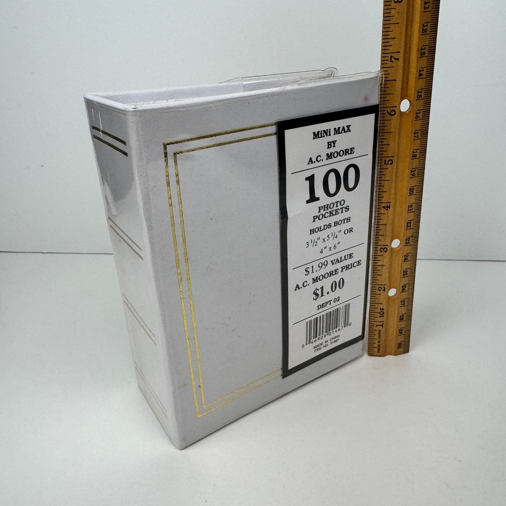 Vtg‎ White Photo Album Mini Max AC Moore Gold Accents 100 Photo Pockets 4x6 READ